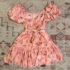 LoveShackFancy Pink Floral Mini Dress